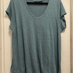 Tahari 100% Linen Teal V Neck Coastal Top Sz XL